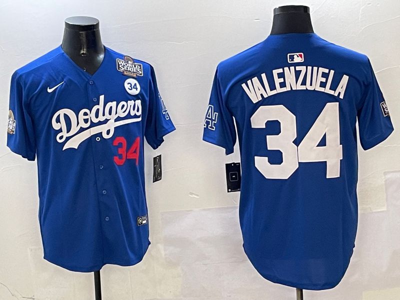 Men Los Angeles Dodgers #34 Valenzuela Blue White Fashion Game 2025 Nike MLB Jersey style 3262